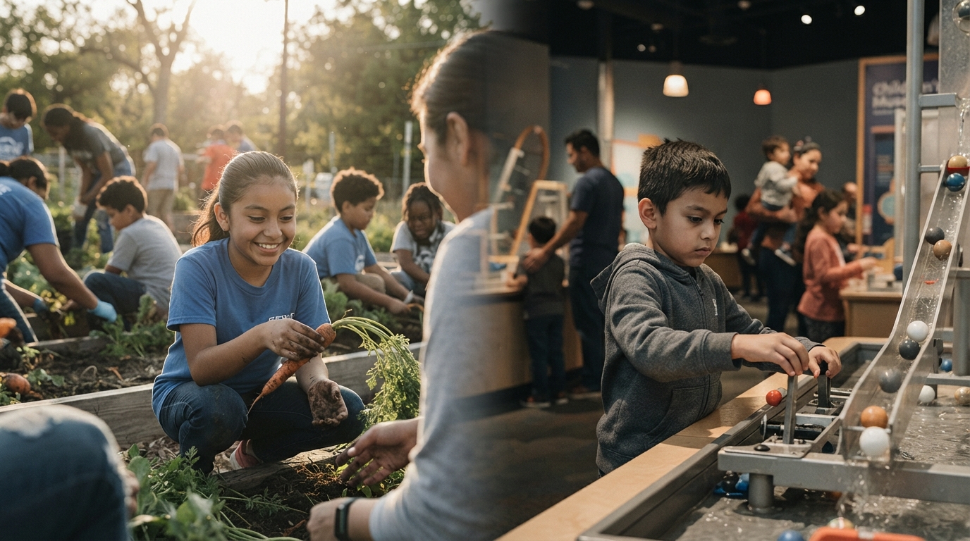 Editorial illustration for Comparing Youth Engagement Programs in Houston/Central Texas: Generation SERVE vs. Children's Museum Houston